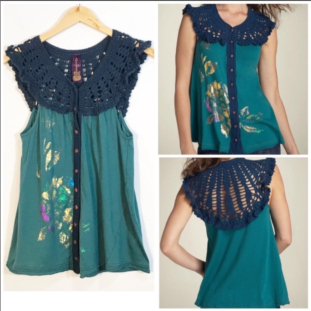 Free People Boho Crochet Detail Top size Small - Picture 1 of 6